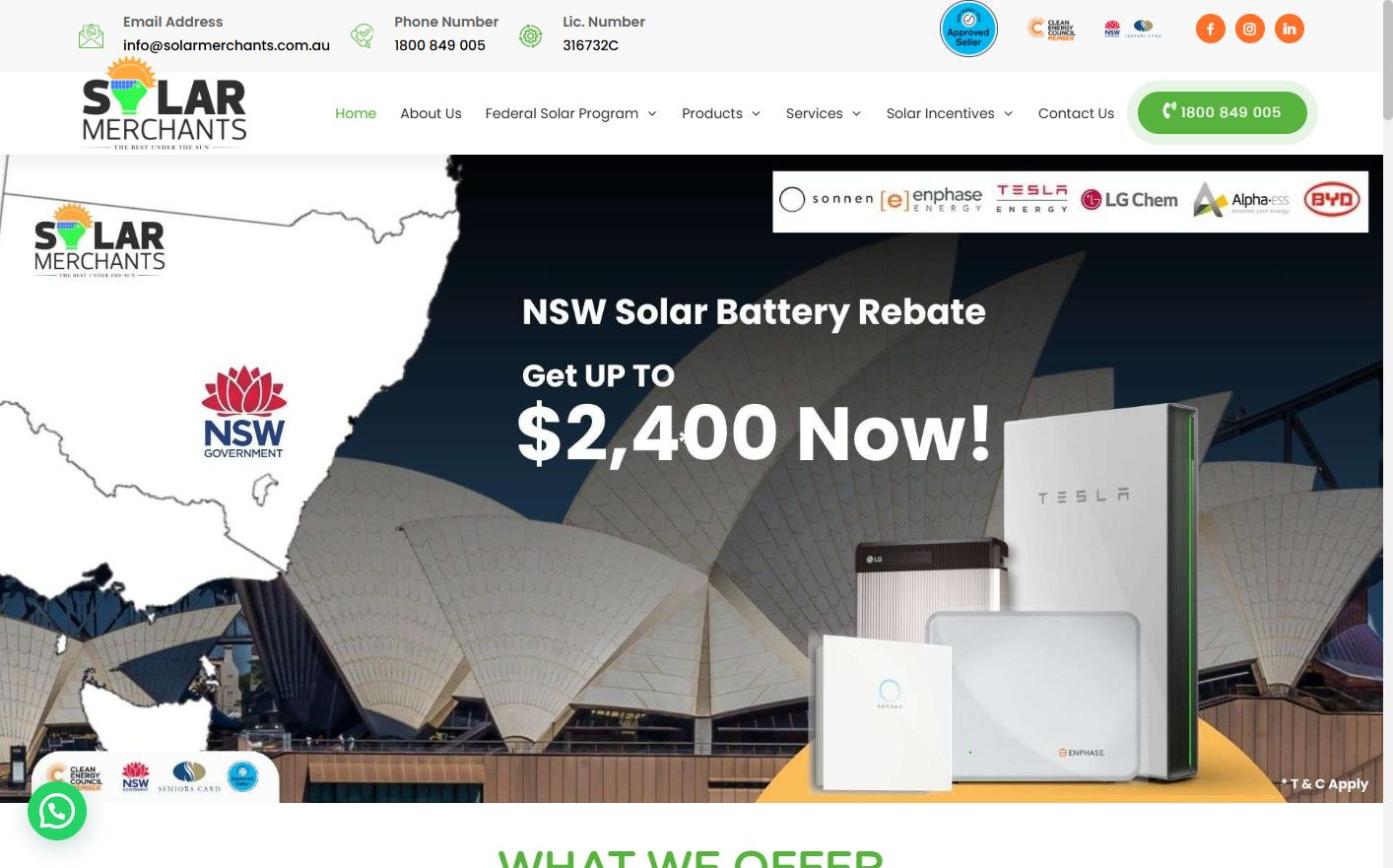 Solar Merchants homepage – solar website design and build by Kesar Technolab