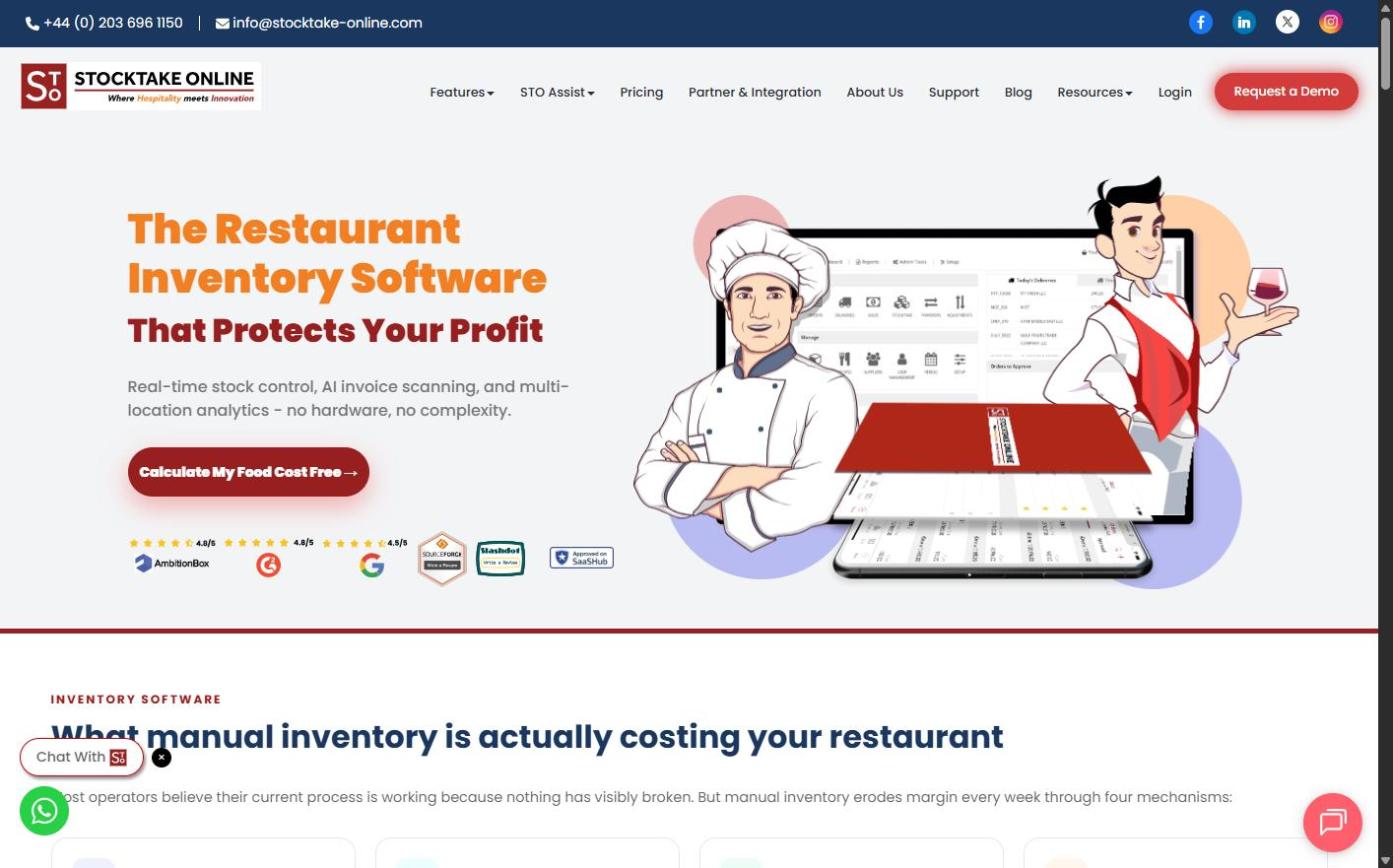 StockTake Online homepage – restaurant inventory software SEO project by Kesar Technolab